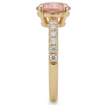 Afbeelding in Gallery-weergave laden, Padparadscha ring 2,3 karaat natuurlijke ronde saffier pavé 14k geelgoud
