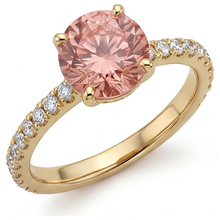 Afbeelding in Gallery-weergave laden, Padparadscha ring 2,3 karaat natuurlijke ronde saffier pavé 14k geelgoud
