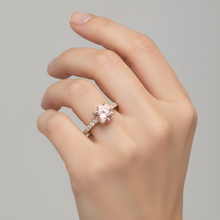 Afbeelding in Gallery-weergave laden, Padparadscha ring 2,3 karaat natuurlijke ronde saffier pavé 14k geelgoud
