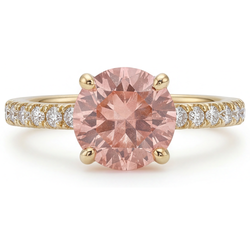 Padparadscha ring 2,3 karaat natuurlijke ronde saffier pavé 14k geelgoud
