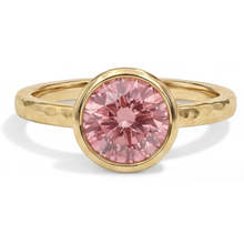 Afbeelding in Gallery-weergave laden, Padparadscha Saffier Verlovingsring 2 Karaat Echte Ronde Lunette Solitair 14K Geelgoud Luxe
