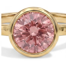 Afbeelding in Gallery-weergave laden, Padparadscha Saffier Verlovingsring 2 Karaat Echte Ronde Lunette Solitair 14k Geelgoud
