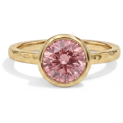 Padparadscha Saffier Verlovingsring 2 Karaat Echte Ronde Lunette Solitair 14k Geelgoud