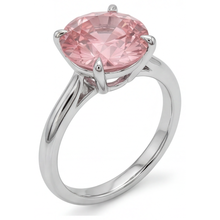 Afbeelding in Gallery-weergave laden, Solitairering met echte ronde perzikkleurige padparadscha saffier van 2,5 karaat in 14K witgoud
