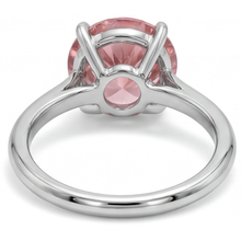 Afbeelding in Gallery-weergave laden, Solitairering met echte ronde perzikkleurige padparadscha saffier van 2,5 karaat in 14K witgoud
