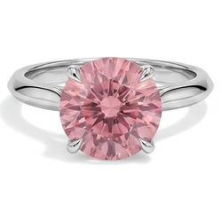 Solitairering met echte ronde perzikkleurige padparadscha saffier van 2,5 karaat in 14K witgoud