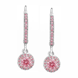 Labgekweekte roze diamant halo oorbellen 1,5 karaat rond pavé klapsluiting 14k witgoud