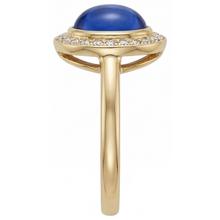 Afbeelding in Gallery-weergave laden, Royal Blue Saffier Edelsteen Ring 3,75 karaat 14 Karaat Geelgoud – hoekaanzicht
