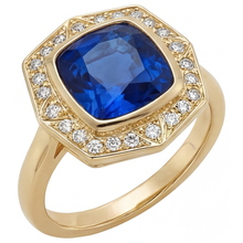 Afbeelding in Gallery-weergave laden, Royal Blue Saffier Edelsteen Ring 5,75-karaat 14K Geelgoud – vooraanzicht
