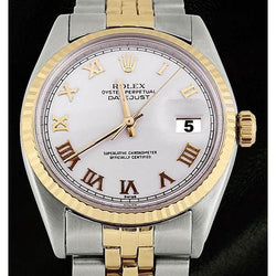 snel ingesteld & gouden jubileum Rolex Datumjust herenhorloge gecanneleerde rand witte Romeinse wijzerplaat snel ingesteld
