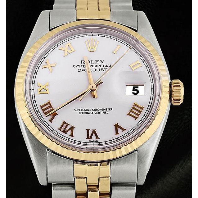 snel ingesteld & gouden jubileum Rolex Datumjust herenhorloge gecanneleerde rand witte Romeinse wijzerplaat snel ingesteld

