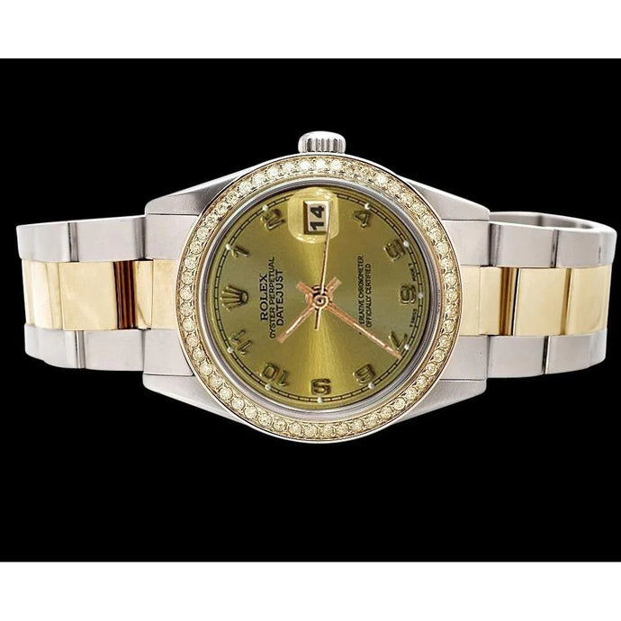 snel ingesteld & gouden oester Arabische wijzerplaat Rolex Datumjust horloge snel ingesteld
