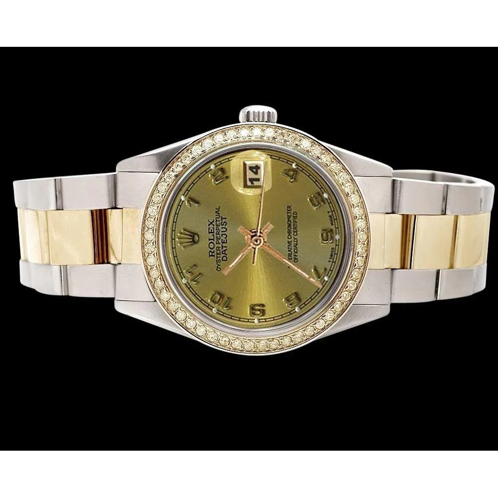 snel ingesteld & gouden oester Arabische wijzerplaat Rolex Datumjust horloge snel ingesteld
