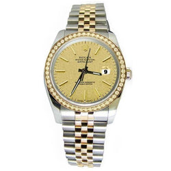 stok wijzerplaat diamanten rand Rolex Datumjust horloge staal en goud jubileum SNELLE INSTELLING