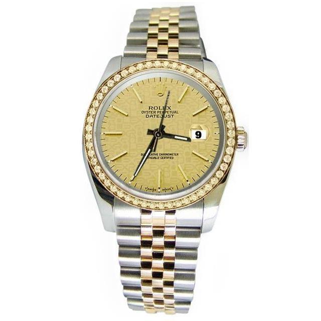stok wijzerplaat diamanten rand Rolex Datumjust horloge staal en goud jubileum SNELLE INSTELLING

