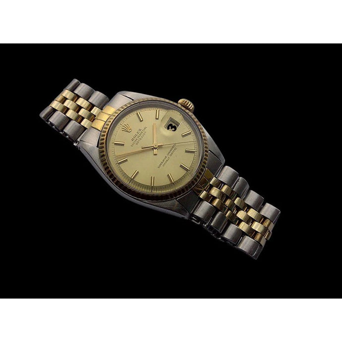 super schone vintage massief goud & roestvrij staal Rolex horloge stok wijzerplaat 36 mm champagne taart wijzerplaat