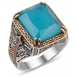 Briljant Turkoois Turquoise Halo Ring – 5 karaat Tweekleurig 14K