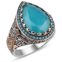 Ambachtelijk Halo Zetting Ring – Turquoise 8,5 karaat |
