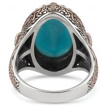 Afbeelding in Gallery-weergave laden, Turquoise Halo Zetting Ring 8,5 karaat 14 Karaat Tweekleurig Goud – bovenaanzicht
