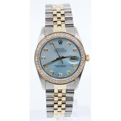 twee toon Jubileum-armband Datum gewoon blauwe diamanten wijzerplaat Rand Rolex-horloge snel ingesteld
