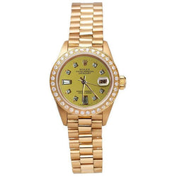 Rolex Datejust President Horloge met Champagne Diamanten Wijzerplaat en Lunette in Geelgoud
