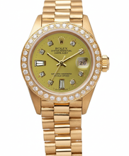 Afbeelding in Gallery-weergave laden, voorzitter Champagne diamanten wijzerplaat Rand Rolex horloge Datumjust geel goud
