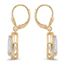 Afbeelding in Gallery-weergave laden, Witte diamanten oorhangers 3,5 karaat labgekweekt peervormige halo klapsluiting 14K geelgoud
