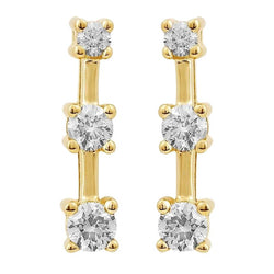 0,75 karaat Diamanten drie stenen stijl Stud Earring geel goud 14K