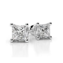 0,90 karaat Princess Cut Diamond Stud Earring 14K witgoud