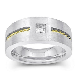 0,35 Karaat Prinses Geslepen Echt Diamanten Heren Solitaire Ring Tweekleurig Goud 14K