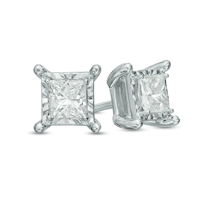 1 Karaat Prinses Geslepen Diamanten Oorbel 14K Witgouden Diamant Geslepen Montage