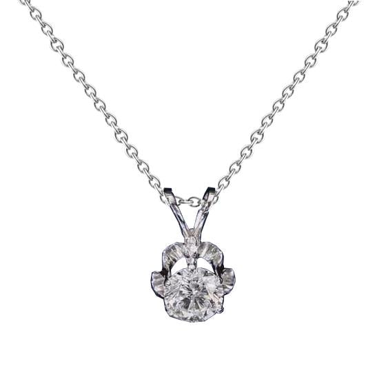 1 karaat ronde Solitaire bloem hanger ketting wit goud 14K - harrychadent.nl