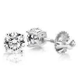 1 karaat ronde geslepen diamanten dame Stud Earring wit goud 14K fijne sieraden