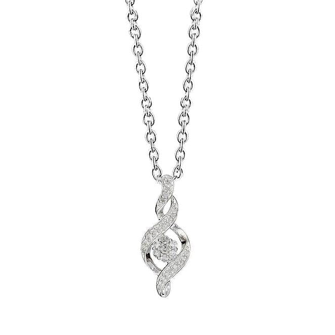 1 karaat ronde witte diamanten G-sleutel ketting hanger wit goud 14K - harrychadent.nl