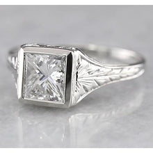 Afbeelding in Gallery-weergave laden, 1 karaat solitaire prinses diamanten ring antieke stijl wit goud 14k
