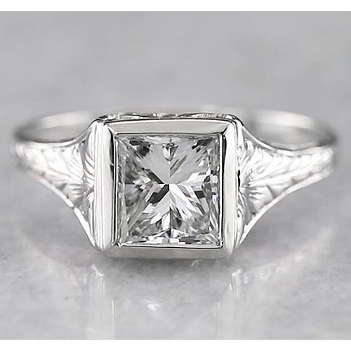 1 karaat solitaire prinses diamanten ring antieke stijl wit goud 14k