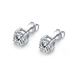 1 karaat solitaire ronde geslepen diamanten oorbel 14k witgoud