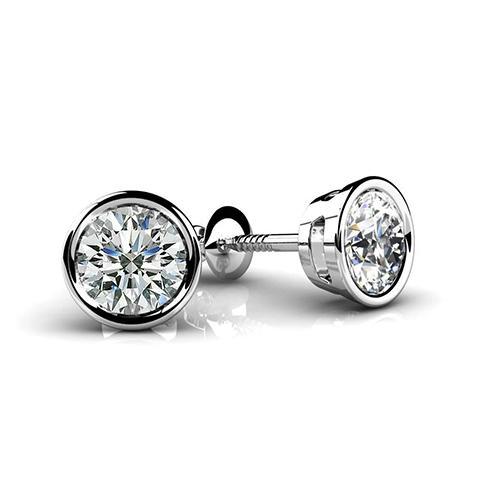 1 karaats bezel set ronde geslepen diamanten oorknopjes wit goud 14k - harrychadent.nl