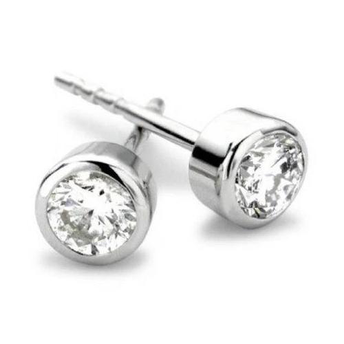 1 karaats ronde geslepen diamanten oorbel 14K witgouden ringset - harrychadent.nl