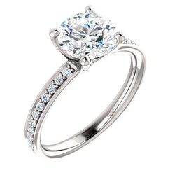 1.76 Karaats Ronde Echt Diamant Witgoud 14K Solitaire Met Accenten Ring
