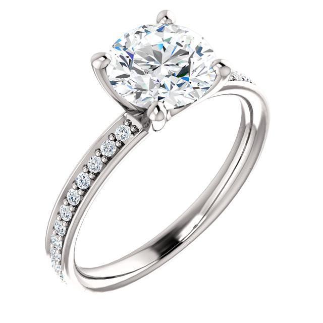 1.76 Karaats Ronde Echt Diamant Witgoud 14K Solitaire Met Accenten Ring