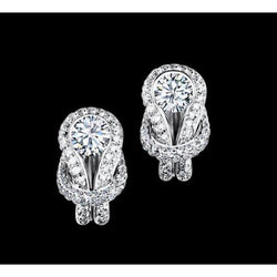 1.7 ct Knoopstijl Echt Diamanten Oorbel Halo Witgouden Sieraden