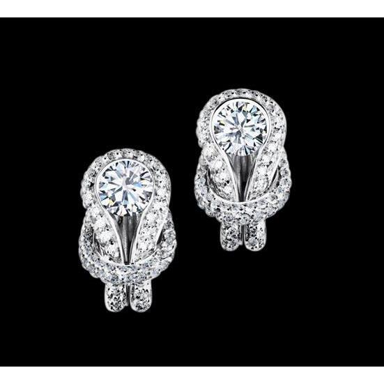 1.7 ct Knoopstijl Echt Diamanten Oorbel Halo Witgouden Sieraden