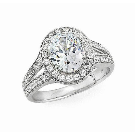 1.85 Karaat Ovale En Ronde Echt Diamanten Halo Verlovingsring Wit Goud 14K