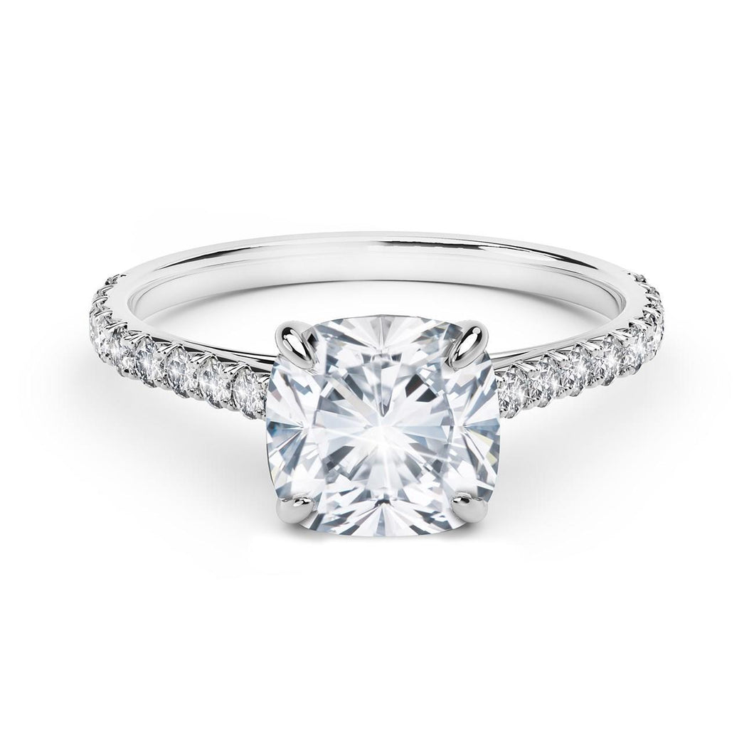 1.85 Karaats Kussen Solitaire Met Accenten Echt Diamanten Ring Wit Goud 14K