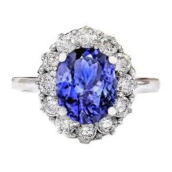 10 Karaat Ovale Tanzaniet En Natuurlijke uit de aarde gewonnen Diamanten Ring Witgoud 14K Prong Gezet