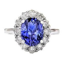 Afbeelding in Gallery-weergave laden, 10 ct ovale tanzaniet en diamanten ring goud wit 14k griffenset
