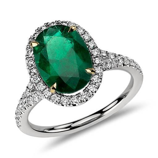 10 karaat ovale groene smaragd en ronde diamanten ring fijne sieraden