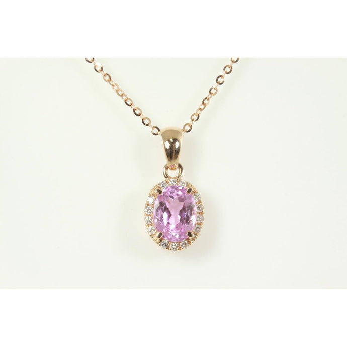 10 karaat roze ovale kunziet met diamanten hanger vrouwen sieraden