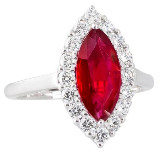 10,50 karaat diamant met rode robijn edelsteen ring wit goud 14k
